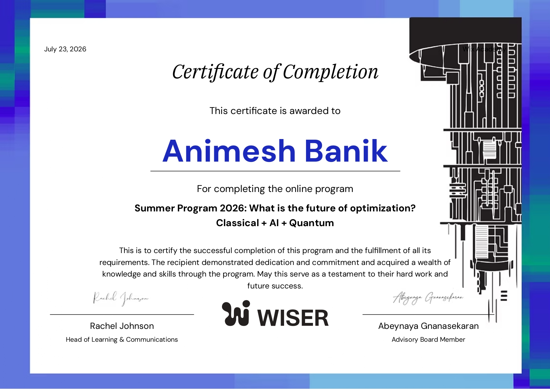 WISER Summer Program 2026 Certificate